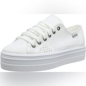 VICTORIA Women's White Crochet Barcelona Tricot Hi-Top Platform Sneakers US 6